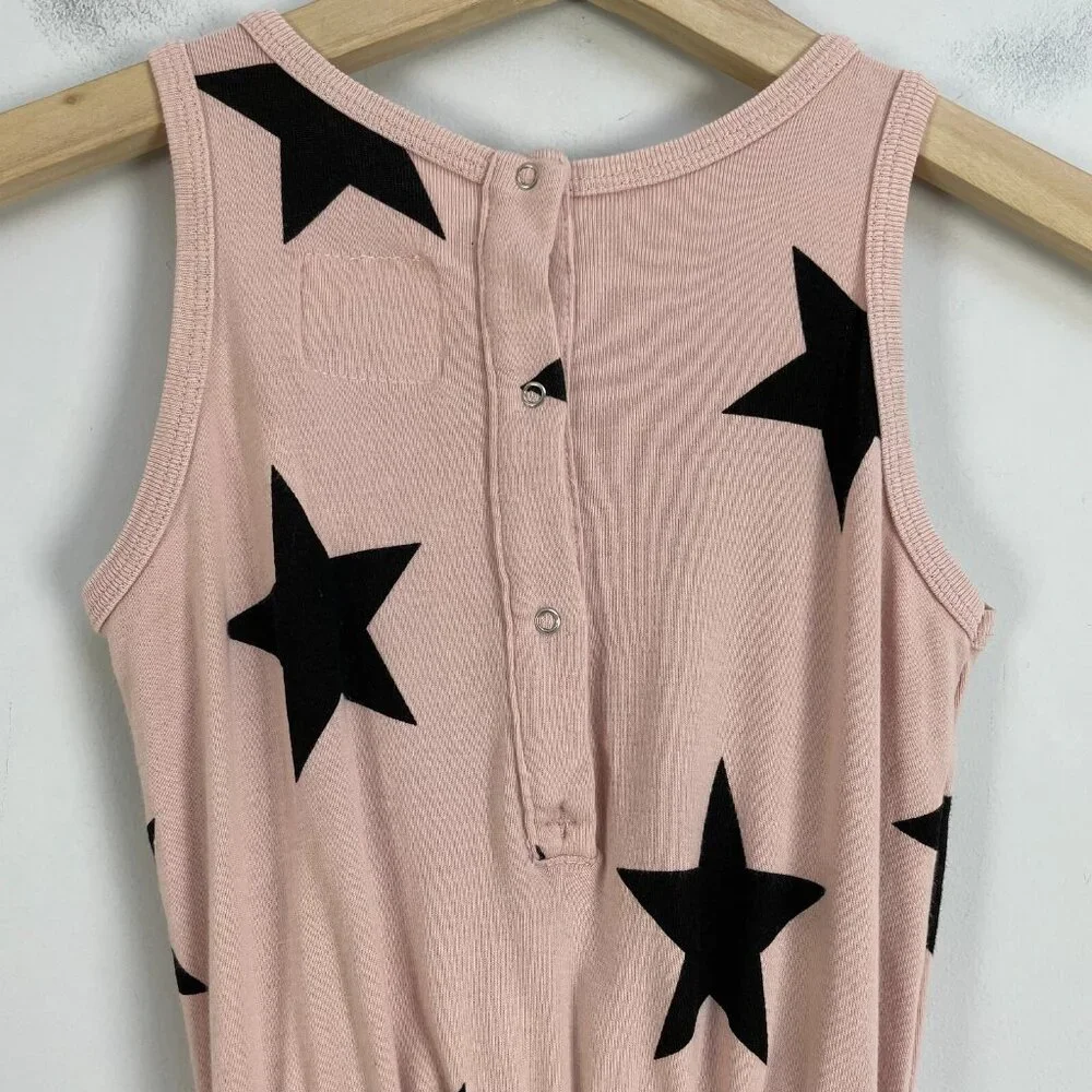 NUNUNU Girls Toddler 2-3 Pink Star‎ Jumpsuit Drop Crotch Sleeveless One Piece